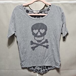 Rocker Girl Gray Skull Heart Tee